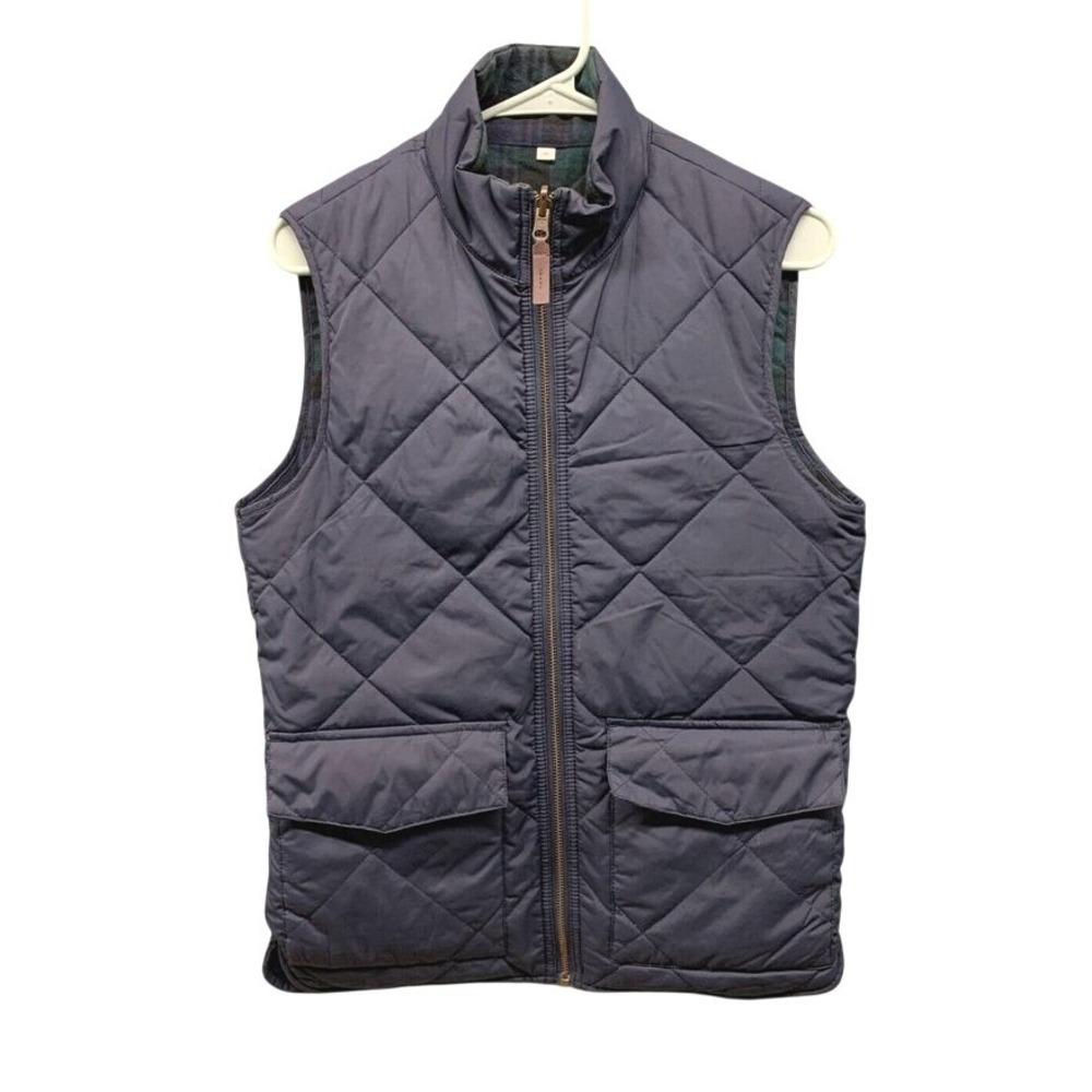 J.Crew Diamond Quilted Vest Womens XS Navy Blue Plaid Lined Preppy Classic